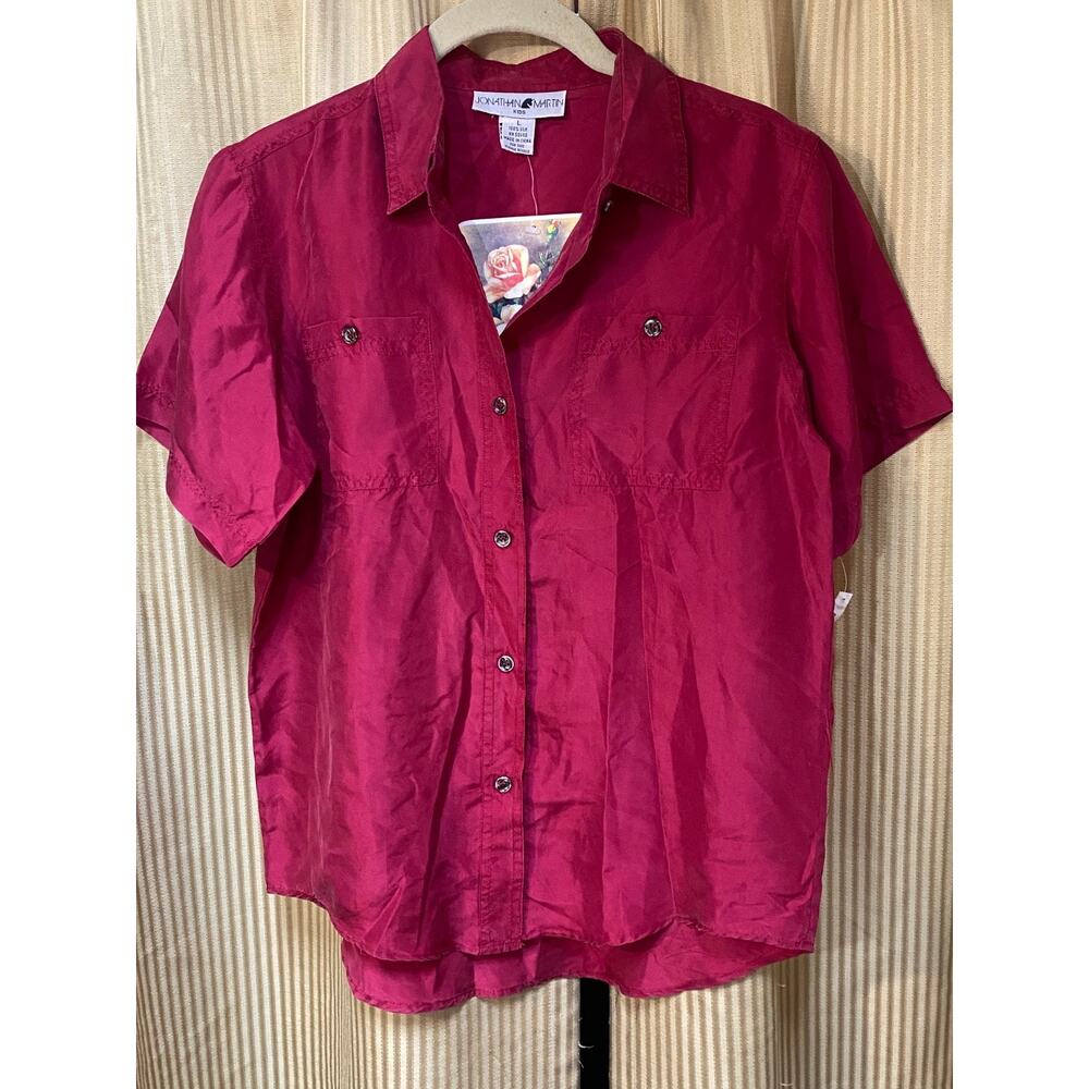 Vintage Jonathan Martin Kids Silk Button up Blouse L Burgundy